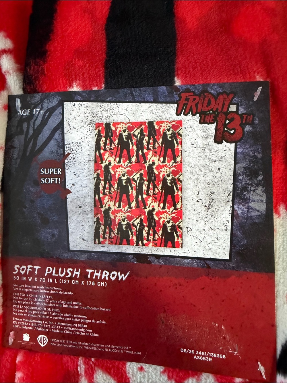 Jason Friday the 13th Red and Black Soft Plush Throw Blanket